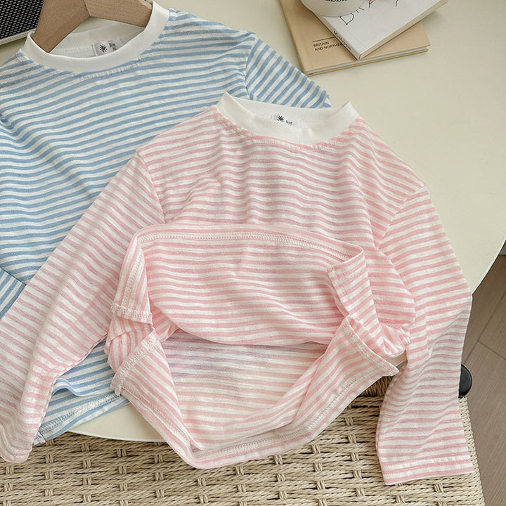 【90-150】ボーダー柄シンプルロングTシャツ