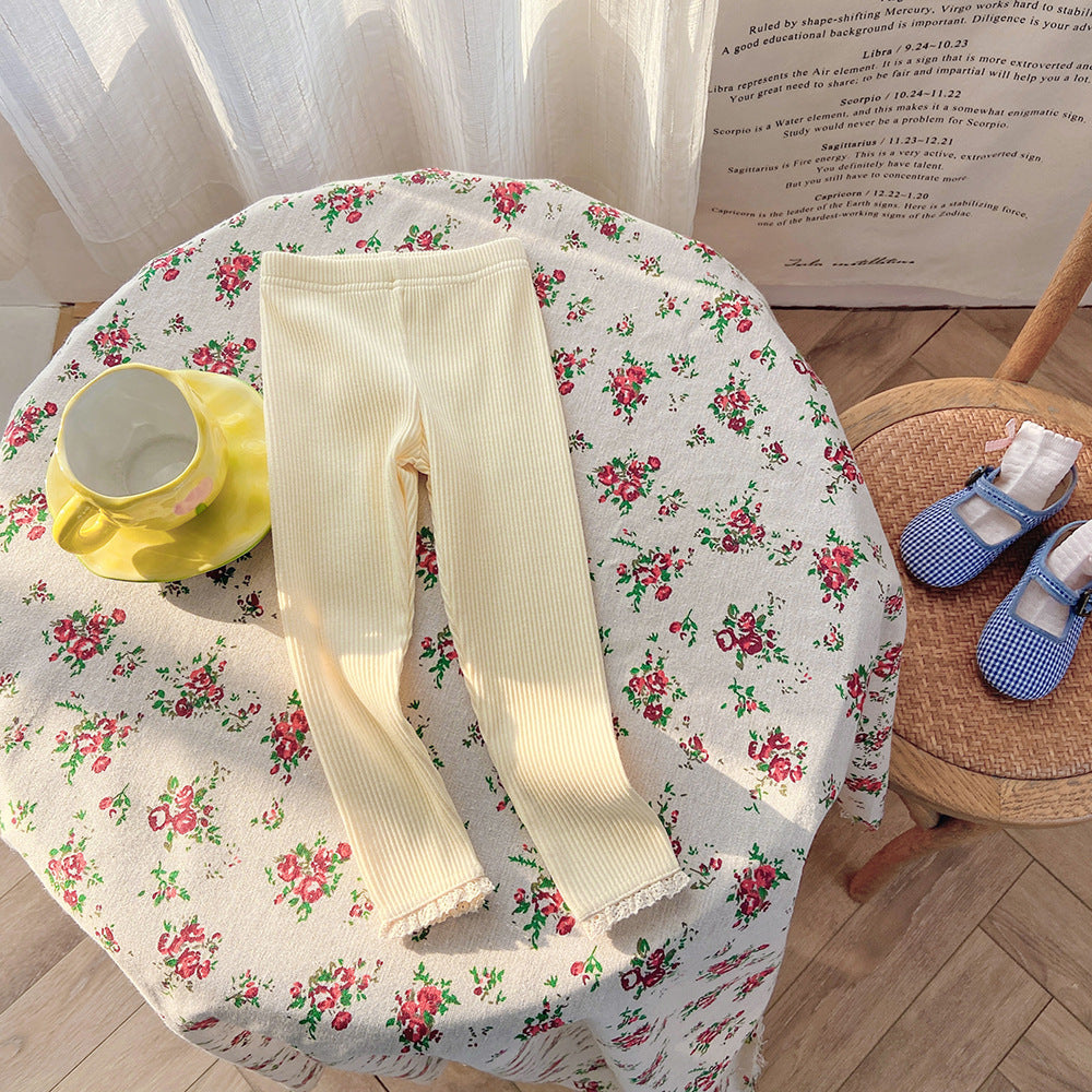 【80-140】裾レースレギンスパンツ