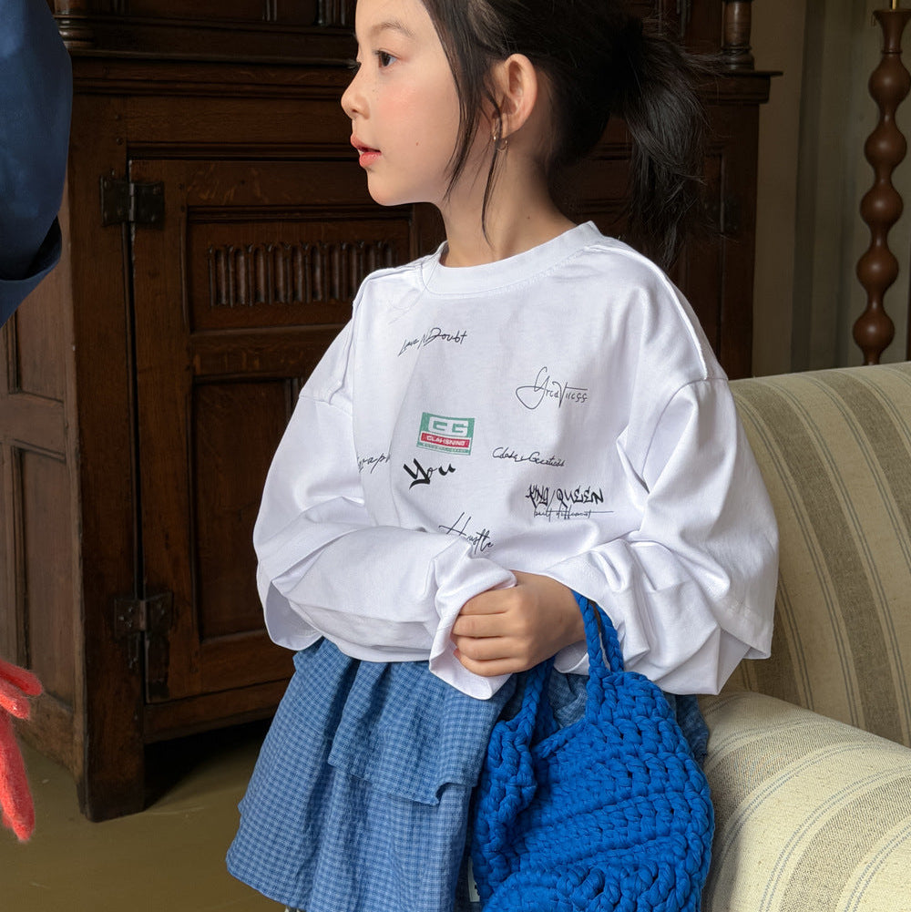 【100-150】レイヤード風ロゴデザイン長袖Tシャツ