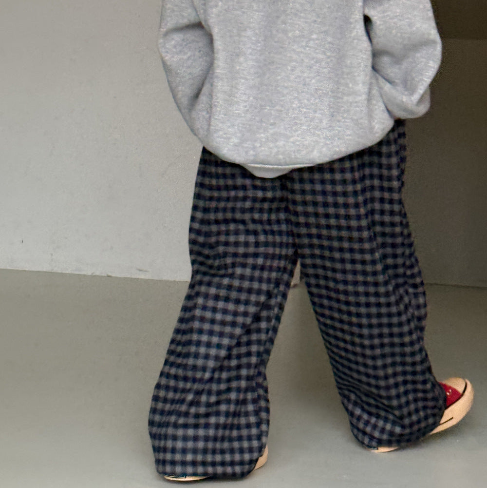 【90-150】チェック柄あったかロングパンツ