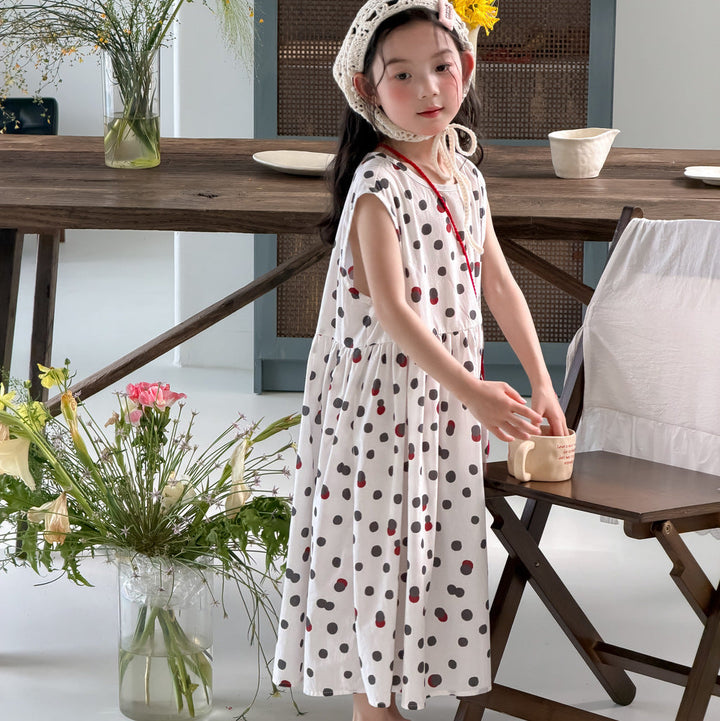 【100-150】ツートーンドット柄ワンピース