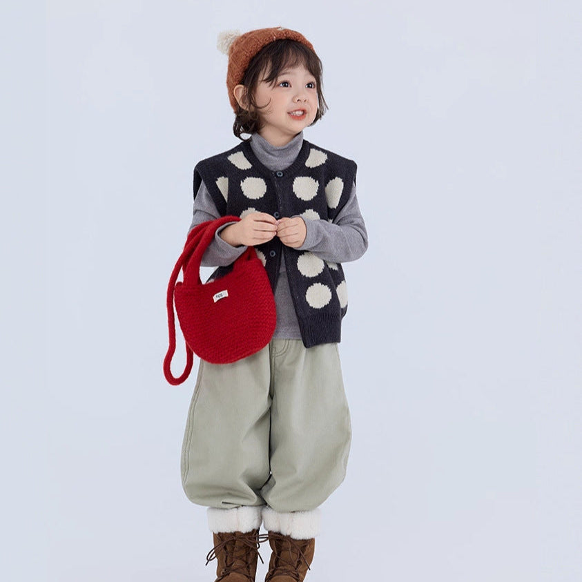 【90-150】ビッグドット柄ニットベスト