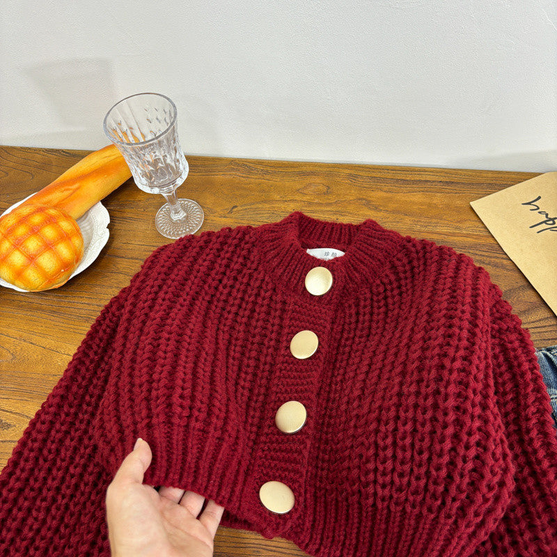 金ボタンtricot comme des garcons 赤カーディガンモヘヤ混 tao (Women