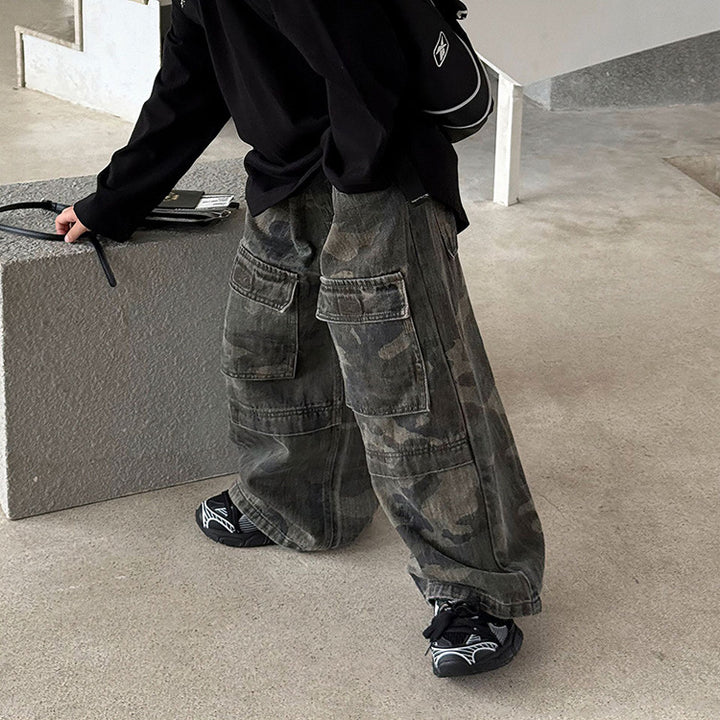 【90-150】迷彩柄ワイドパンツ