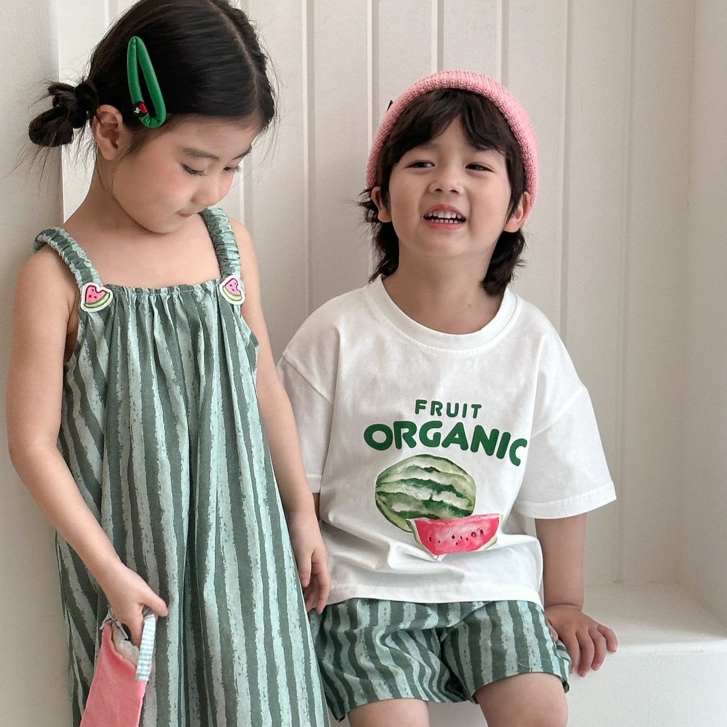 80-150】スイカ柄半袖Tシャツ×ハーフパンツセット｜ELMO-こども服