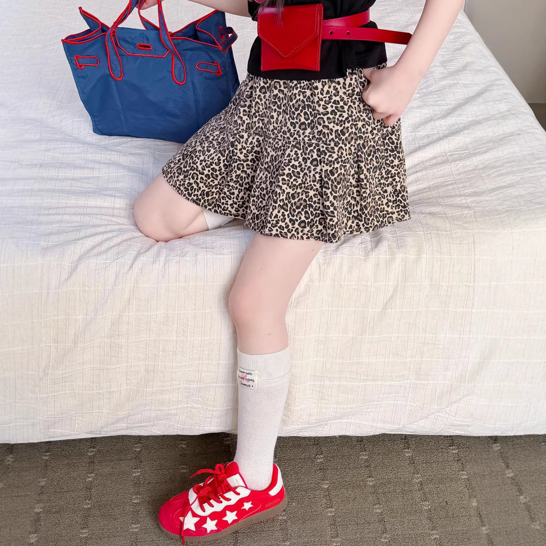 【100-150】レオパード柄プリーツミニスカート