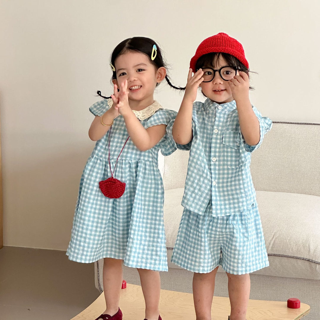 【80-150】レースカラーギンガムチェックワンピース