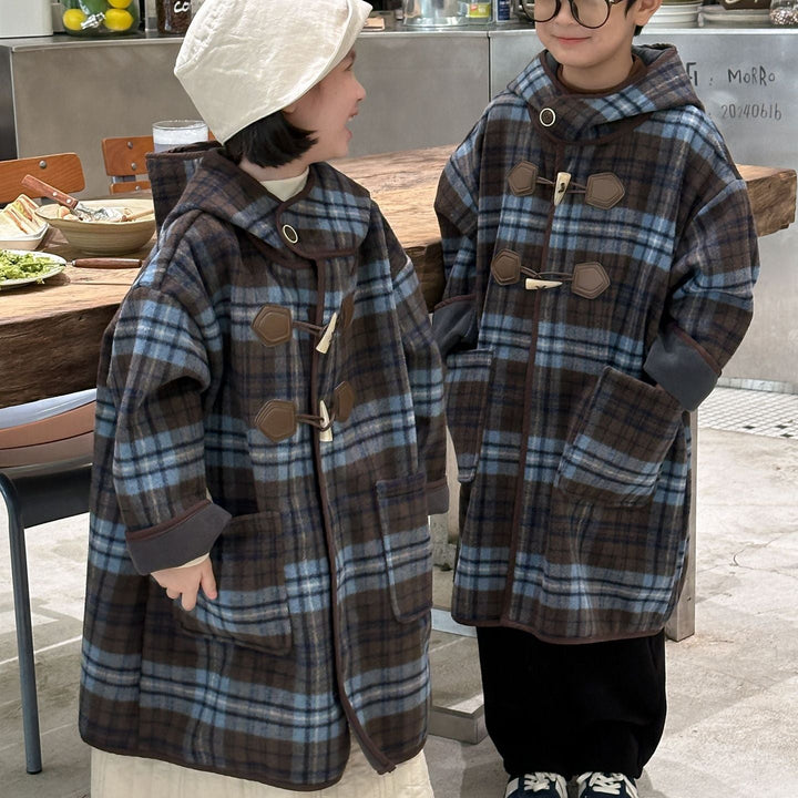 【90-150】チェック柄ミドル丈コート