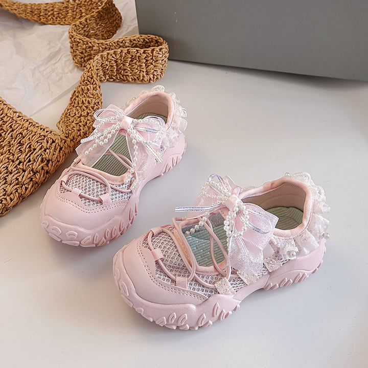 【15.0-22.0】レース×リボンキュートメッシュサンダル