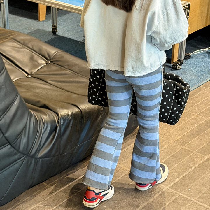 【80-130】太ボーダー柄フレアパンツ