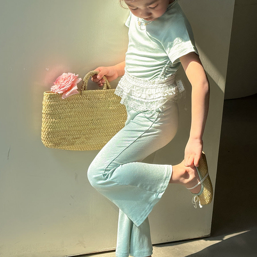 【90-140】ウエストシャーリングTシャツ×フレアパンツセット