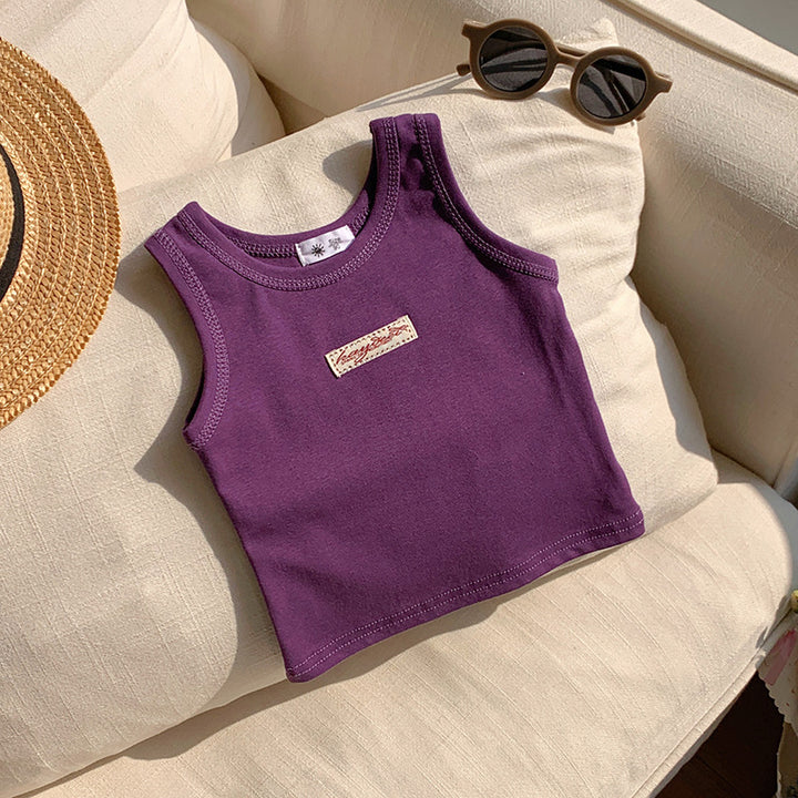 【90-150】ワンポイントワッペンノースリーブトップス