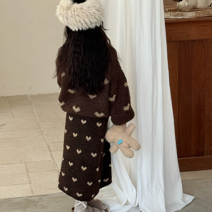 【90-150】ハート柄ニットロングスカート