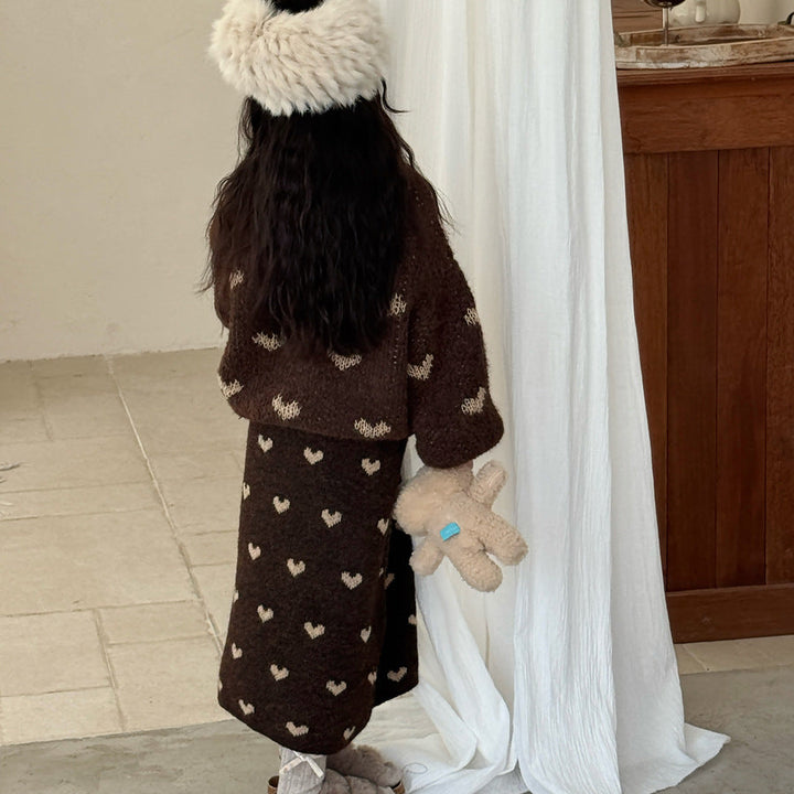 【90-150】ハート柄ニットロングスカート