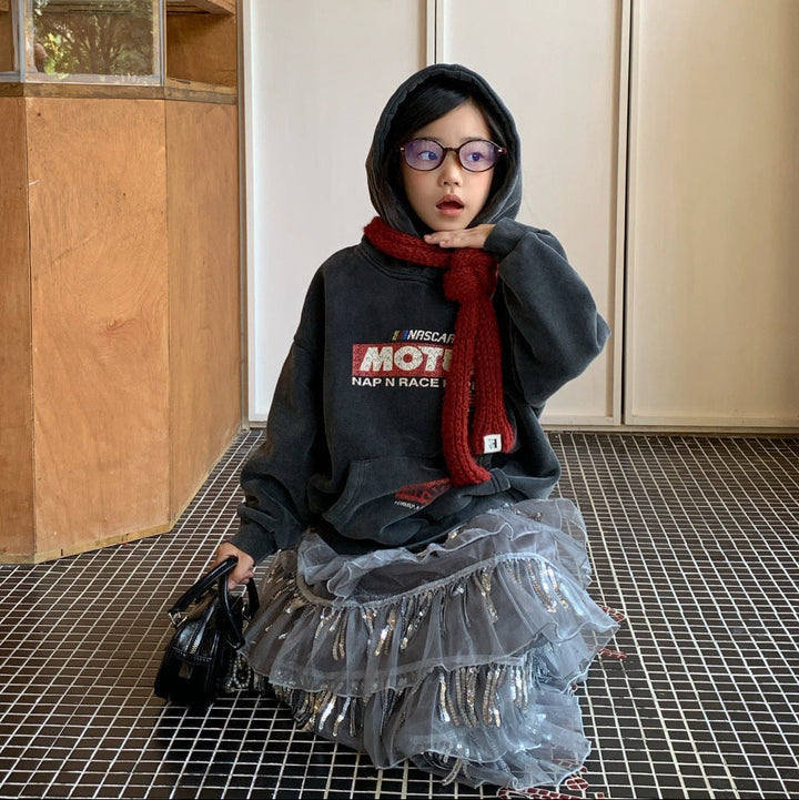 【100-150】フード付きロゴデザインプルオーバー