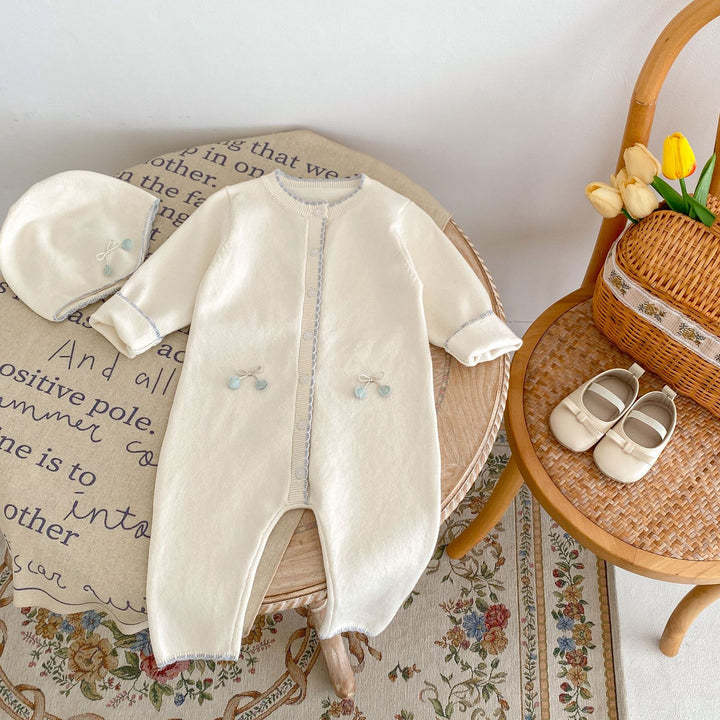 【73-90】リボンモチーフ長袖ロンパース