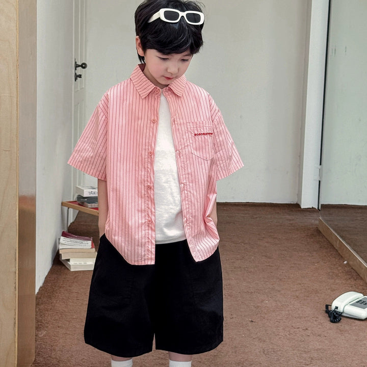 【90-150】ストライプピンクシャツ