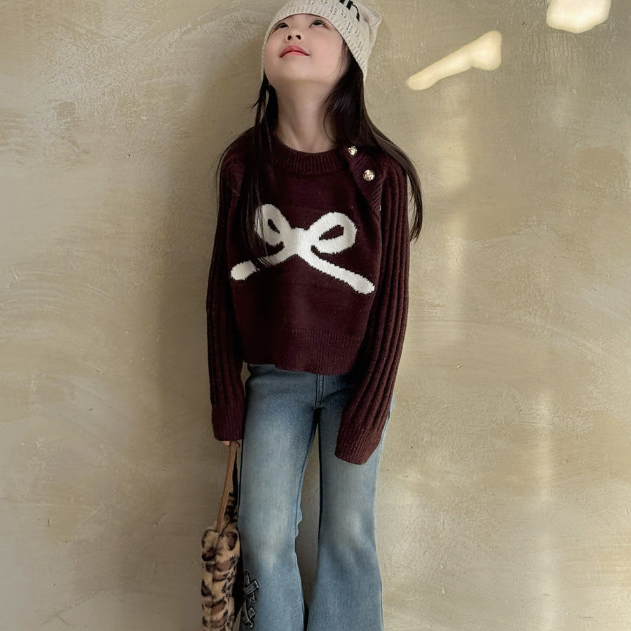 【90-150】ショルダーボタンニットトップス