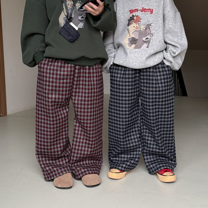 【90-150】チェック柄あったかロングパンツ