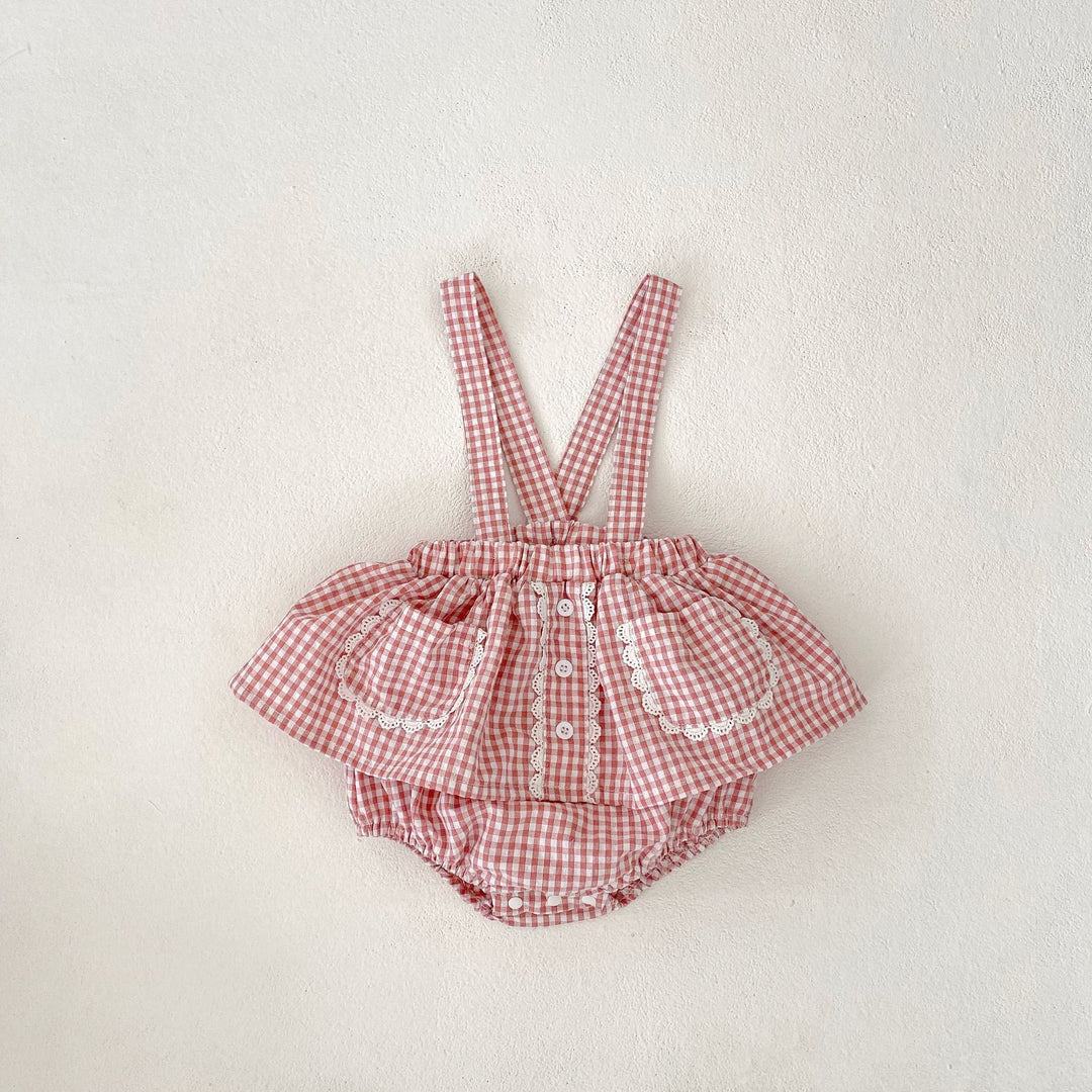 【73-110】チェック＆レースサスペンダーブルマ