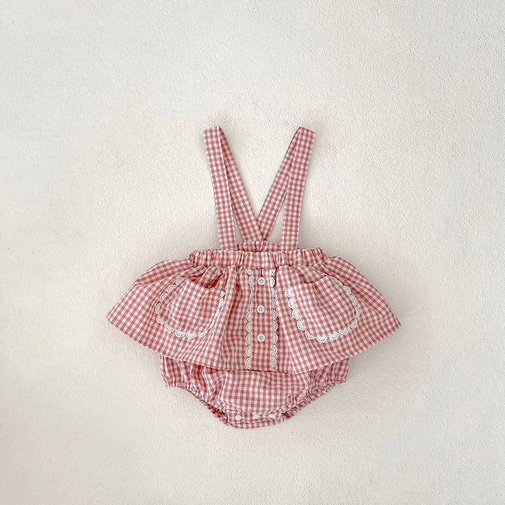 【73-110】チェック＆レースサスペンダーブルマ