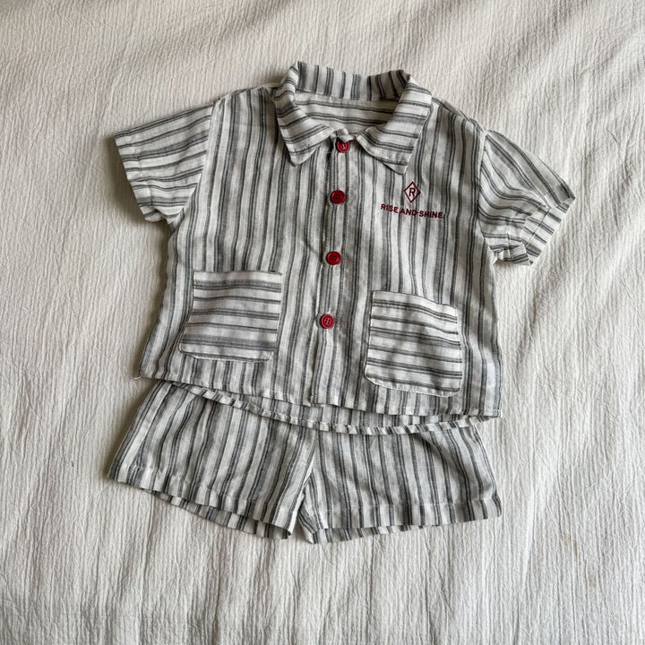 【80-150】ストライプデザイン半袖セットアップ