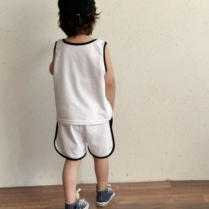 【80-150】英字ロゴノースリーブ×ショートパンツセット