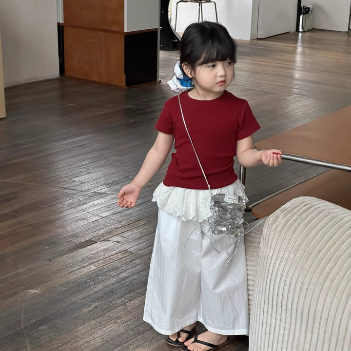 【90-140】レースレイヤード風ワイドパンツ