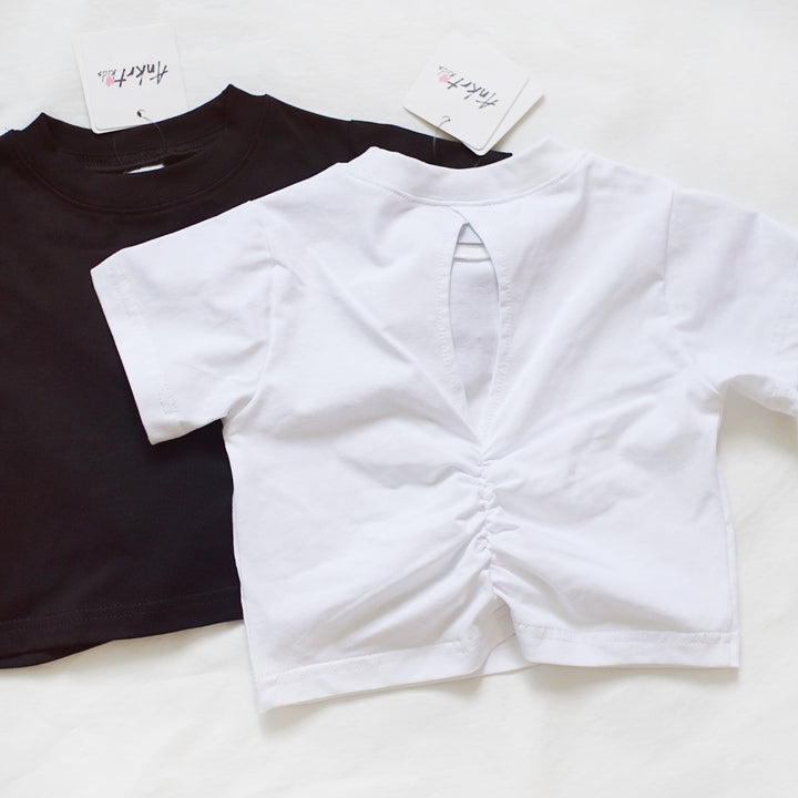【100-150】バックオープン＆シャーリングTシャツ