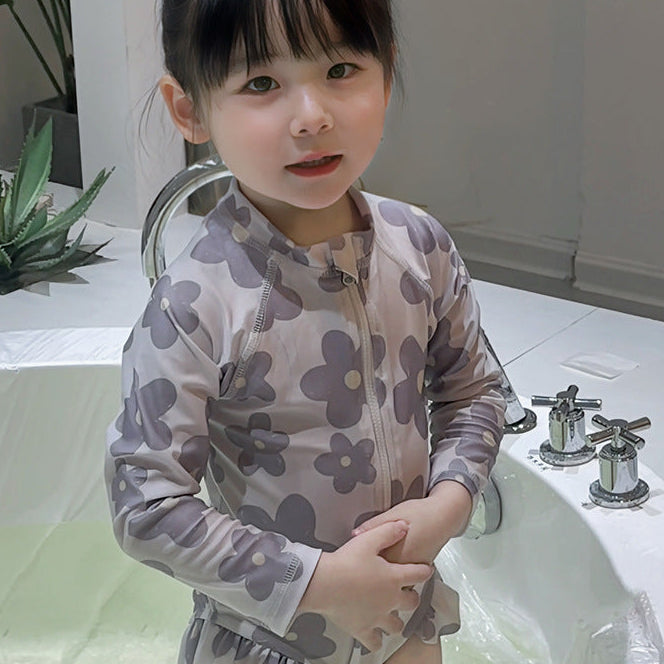 【90-140】ハーフジップ総柄ロングスリーブスイムウェア