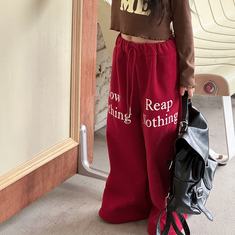 【90-150】ロゴデザイン裏起毛ロングパンツ