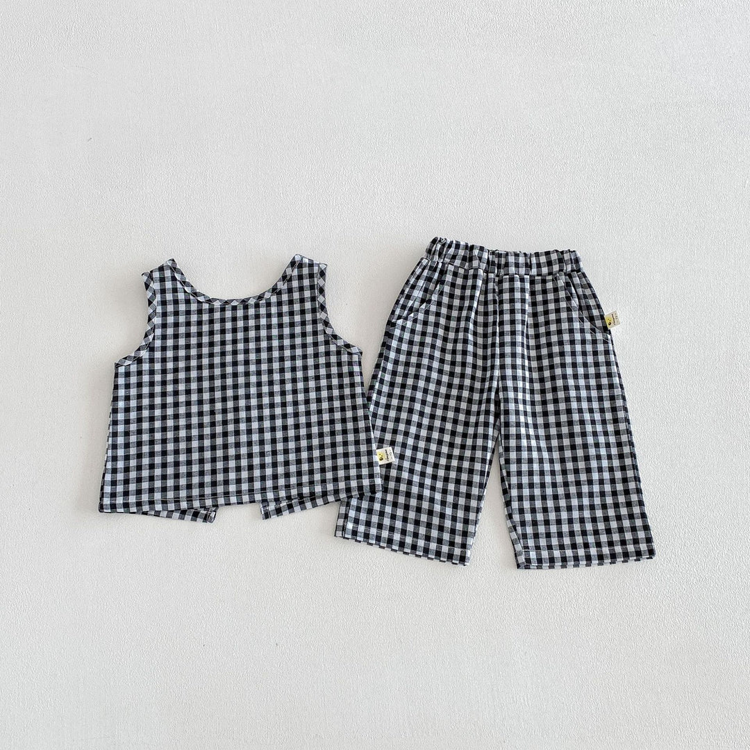 【73-110】ギンガムチェックバックデザインセットアップ