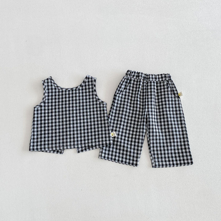 【73-110】ギンガムチェックバックデザインセットアップ