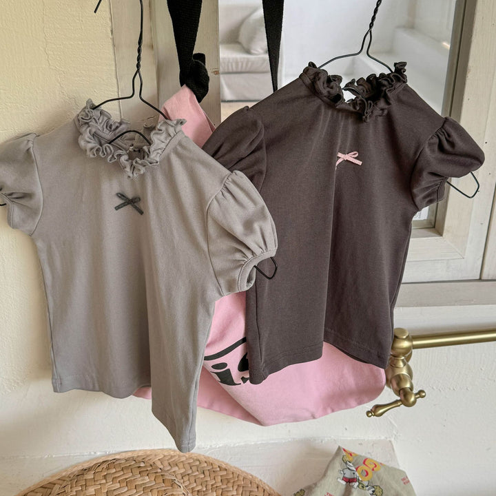 【80-130】フリルスタンドカラー半袖Tシャツ