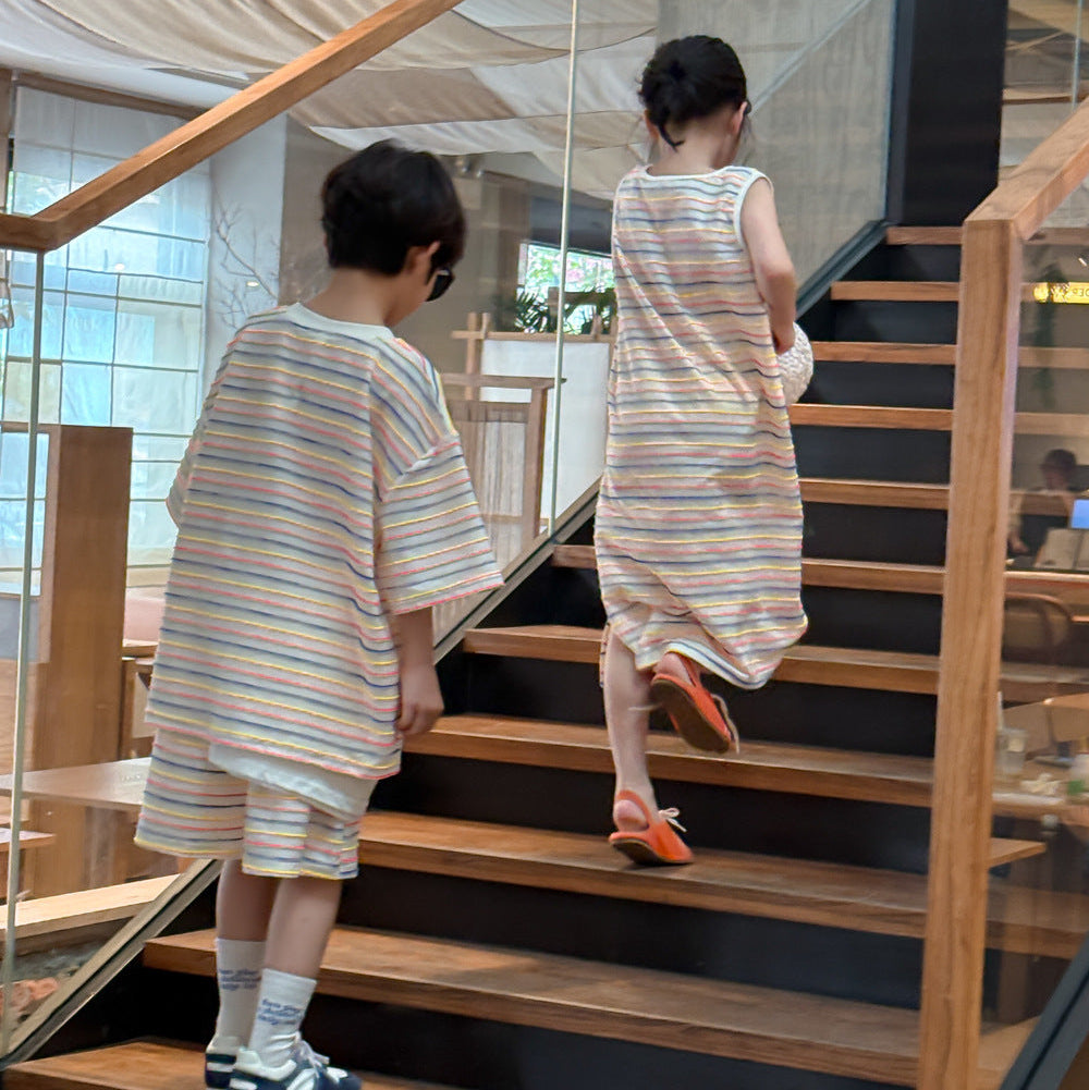 【90-150】マルチボーダー半袖セットアップ