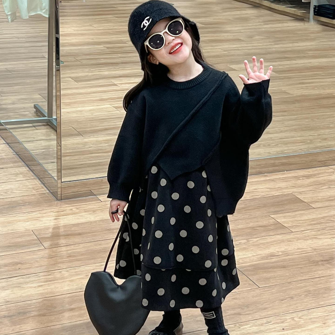 【90-140】アシンメトリーニットトップス