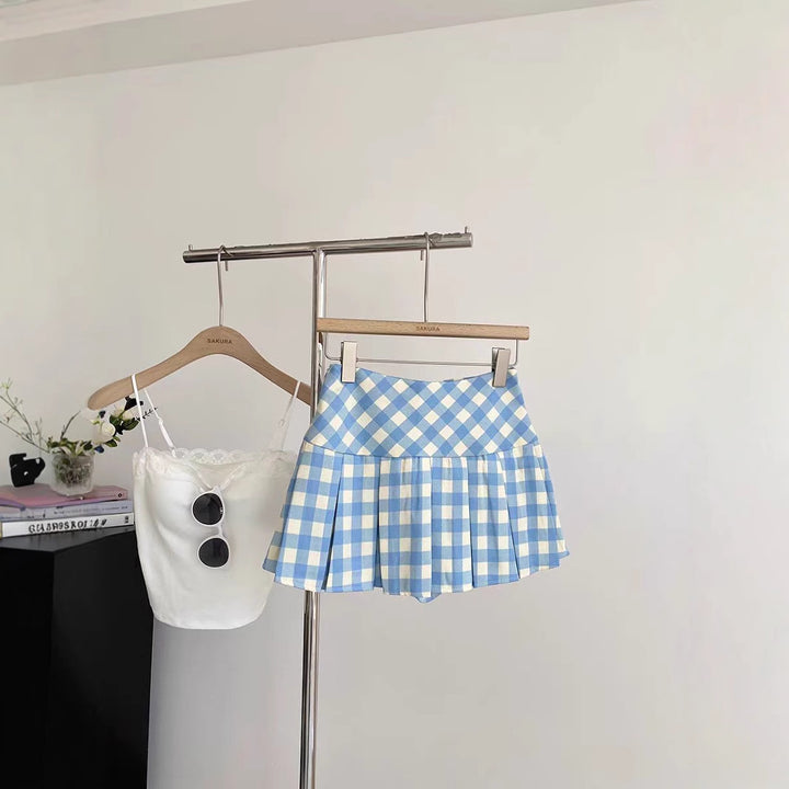 【100-150】ギンガムチェックボックスプリーツスカート
