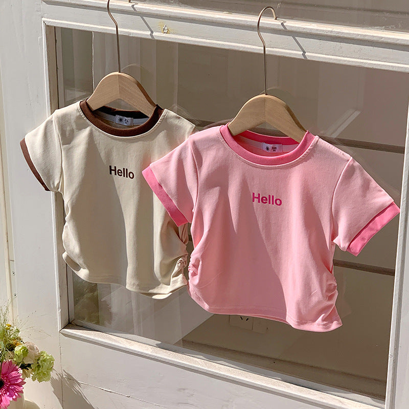 【90-150】ウエストギャザーHelloTシャツ