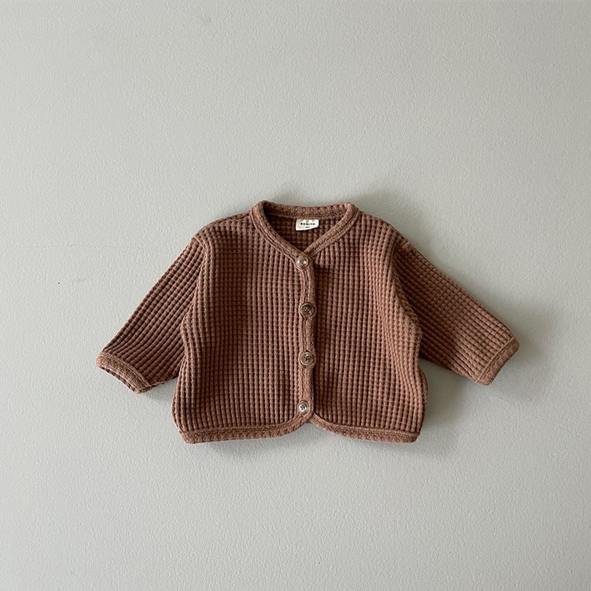 【73-100】ワッフル長袖カーディガン