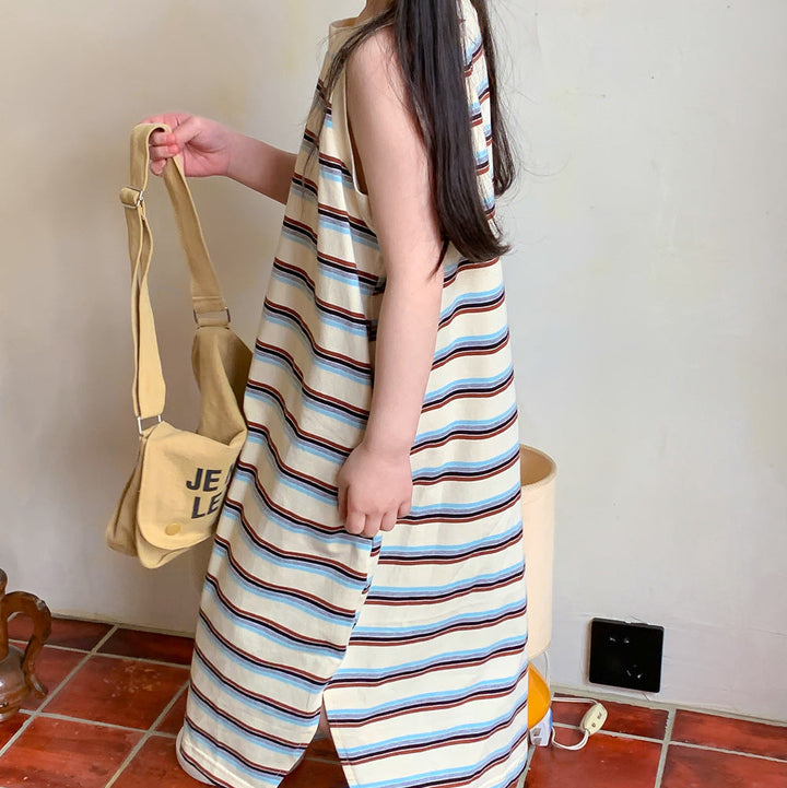 【80-150】マルチボーダーノースリープワンピース