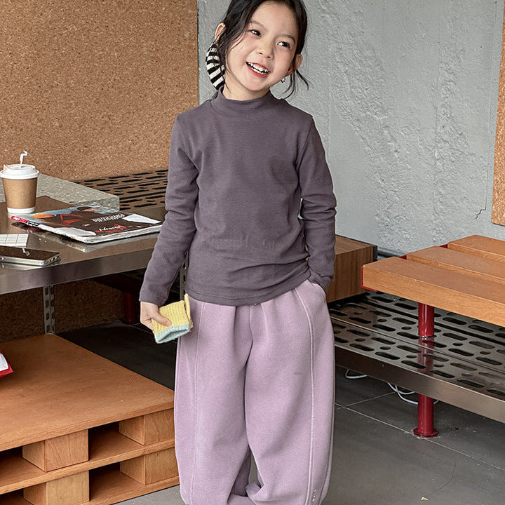 【90-150】ハイネックシンプル長袖カットソー