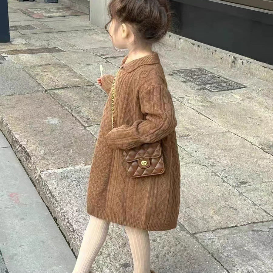 【90-140】襟付きケーブルニットワンピース