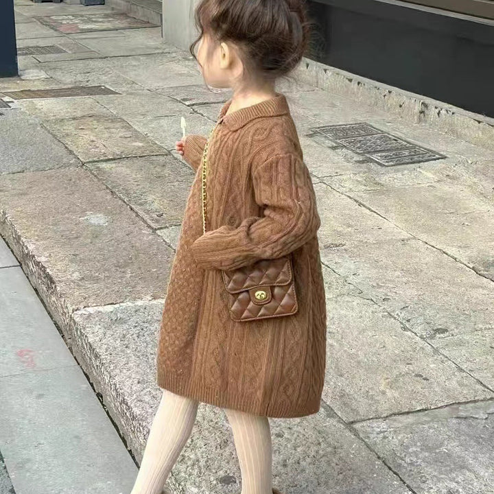 【90-140】襟付きケーブルニットワンピース