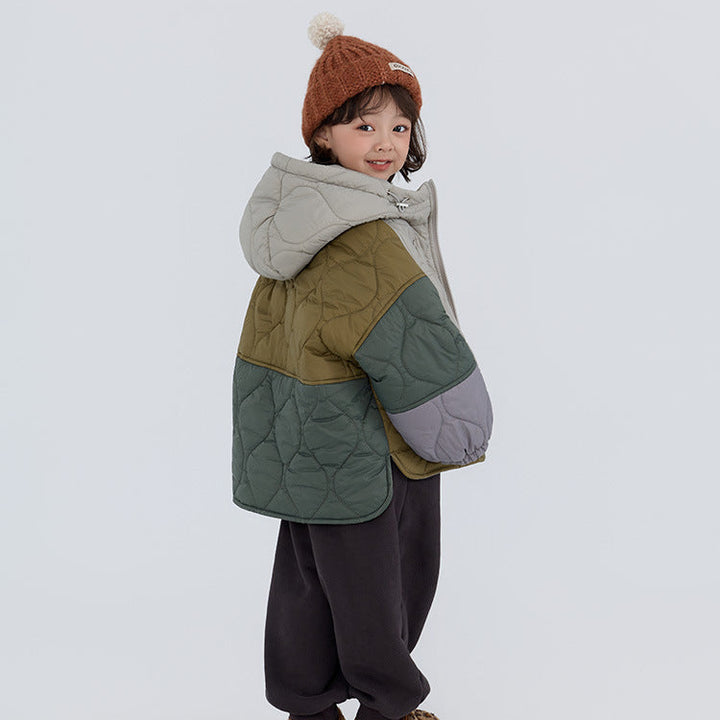 【90-150】カラーブロックデザイン中ボアジャケット