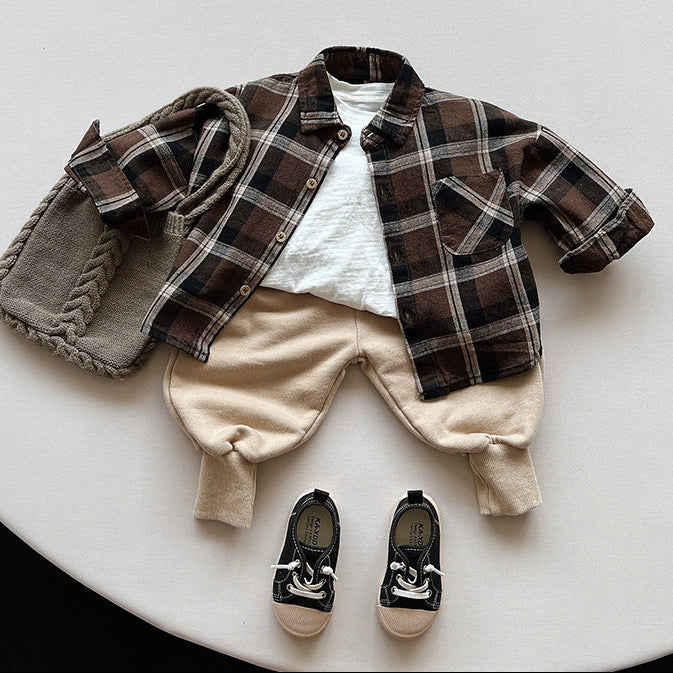 【80-130】チェック柄シンプルシャツ