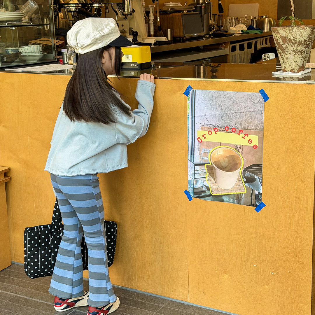 【80-130】太ボーダー柄フレアパンツ