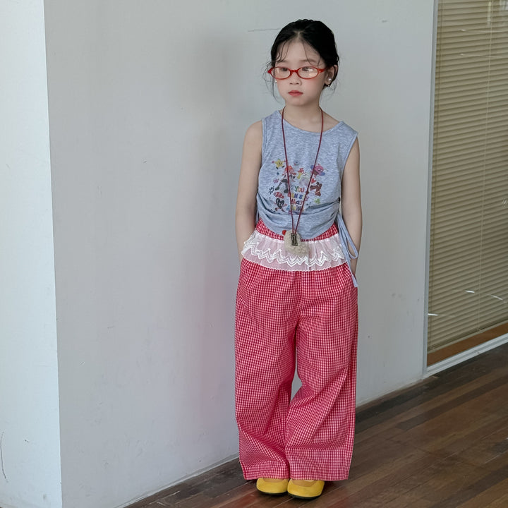【90-150】ウエストレースギンガムチェックロングパンツ