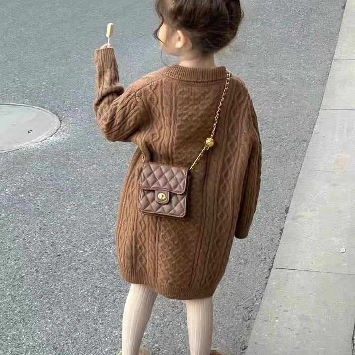 【90-140】襟付きケーブルニットワンピース