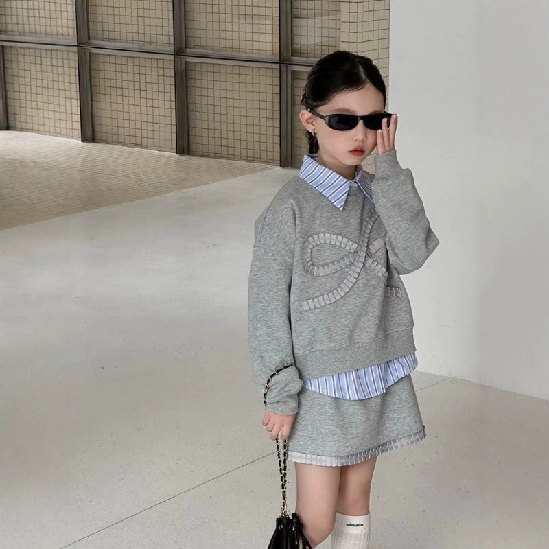 【120-150】リボンデザインスウェット×ミニスカートセット