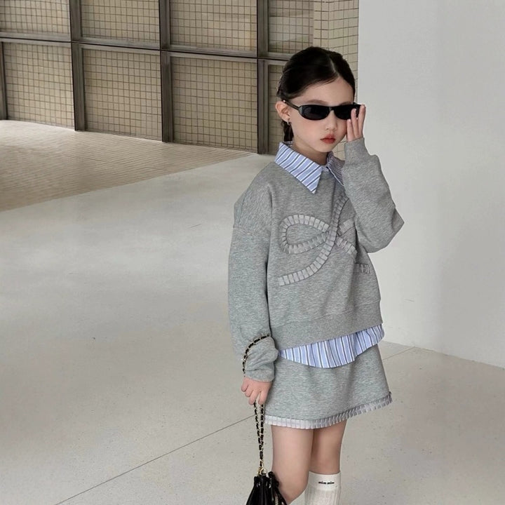 【120-150】リボンデザインスウェット×ミニスカートセット